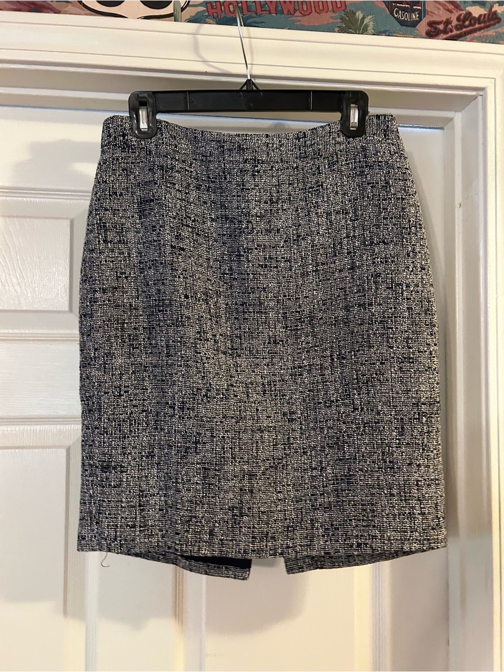 Classic Navy & White Tweed Pencil Skirt